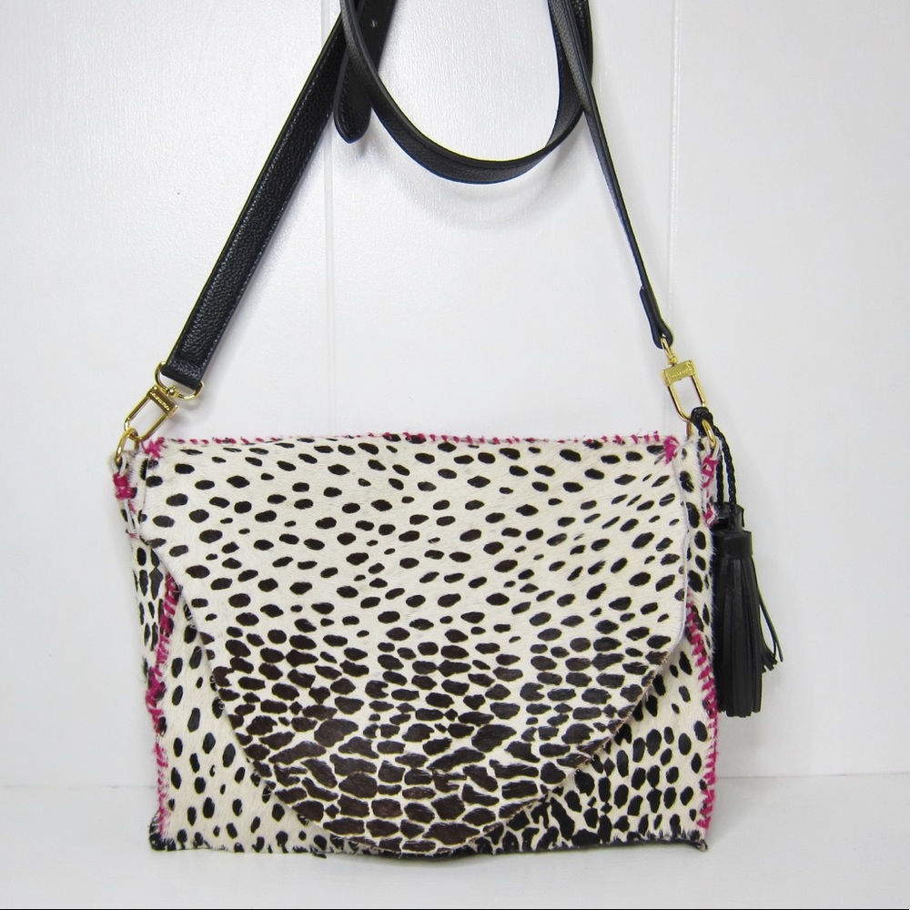 Black and White Hair on Hide Leather Crossbody Bag
